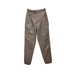 Vintage Women's Ruth Wagner Leather Pants Straight Leg Tapered New Wave Taupe